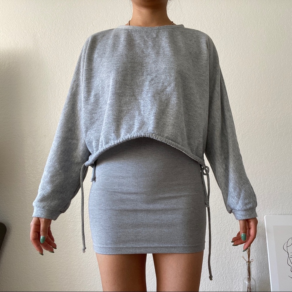 Grey color french terry crew neck sweatshirts - Picture 6 of 10